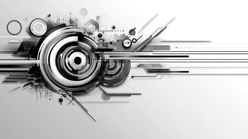 Ilustrații digitale abstracte, alb-negru, cu forme geometrice și tipare circulare pe un fundal minimalist royalty free stock photos
