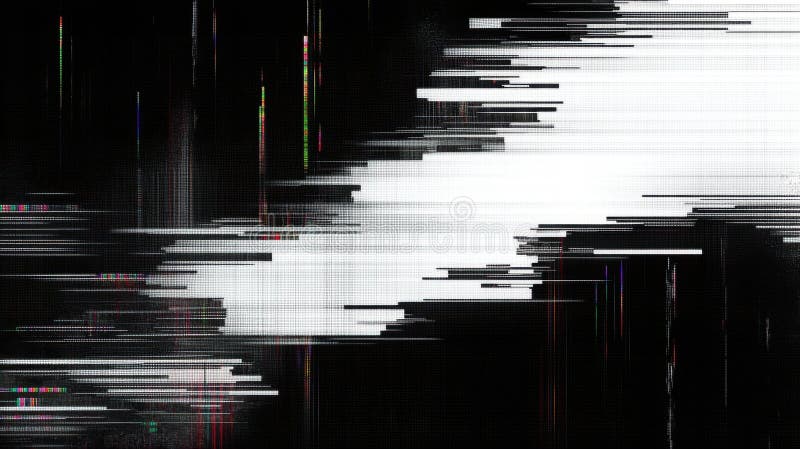 Abstract black and white digital glitch art. Distorted lines and pixel noise. Corrupted data and screen error. Dark and light vector illustration