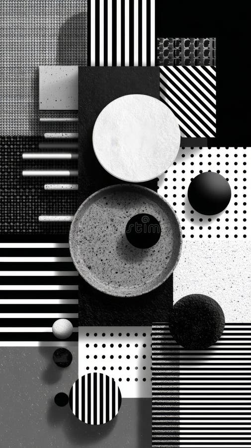 Abstract Black And White Geometric Composition stock illustration