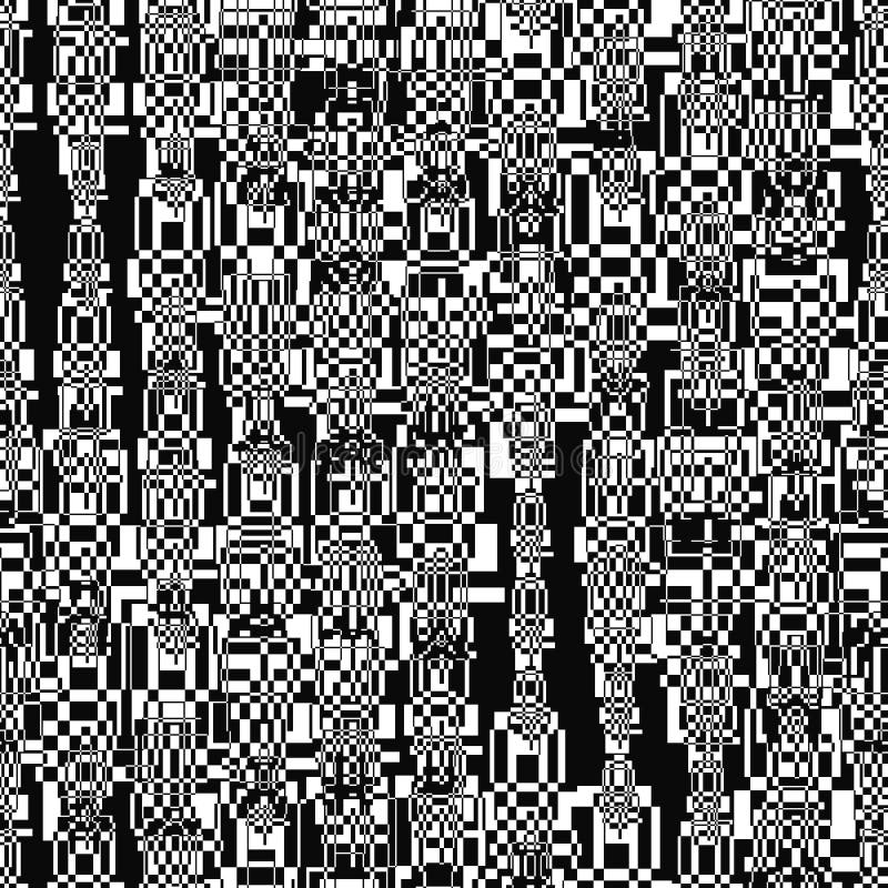 Abstract Black and White Glitch Seamless Pattern. Geometric Background