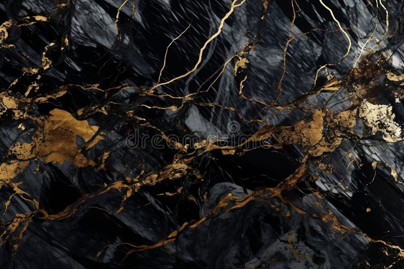 Abstract Black and White Marble Background with Golden Lines