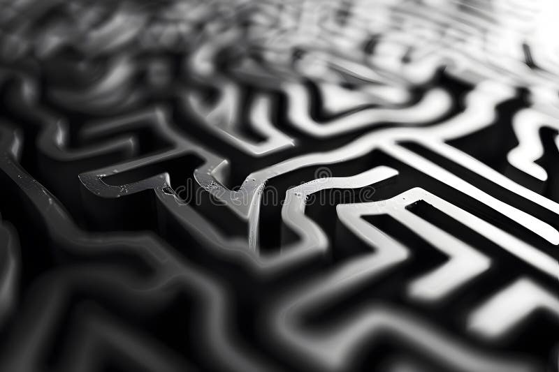 Abstract Black and White Maze Eksploruje skomplikowane ścieżki i złożone struktury w 3D Digital Rendering Revea ilustracja wektor