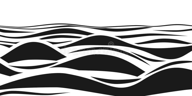 Abstract black and white striped 3d waves. Vector optical illusion. Ocean wave art pattern