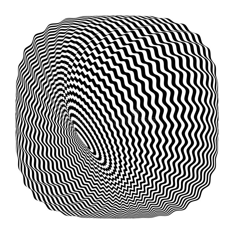 Abstract Black and White Striped Round Object. Geometric Pattern with