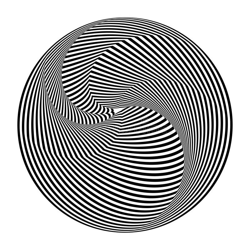 Abstract Black and White Striped Round Object. Geometric Pattern with