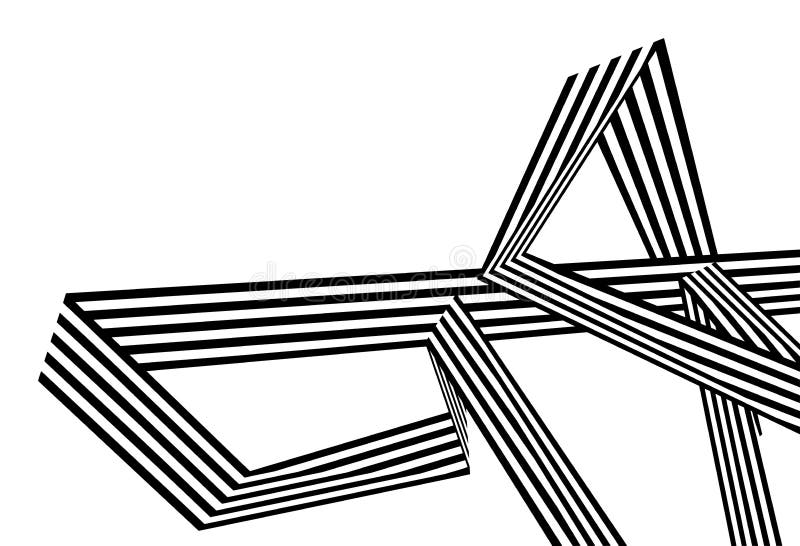 Abstract Black and White Stripes Bent Ribbon Geometrical Shape Stock