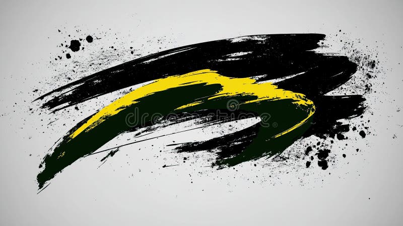 Abstract black, yellow, green brush strokes on grey background royalty free stock photos