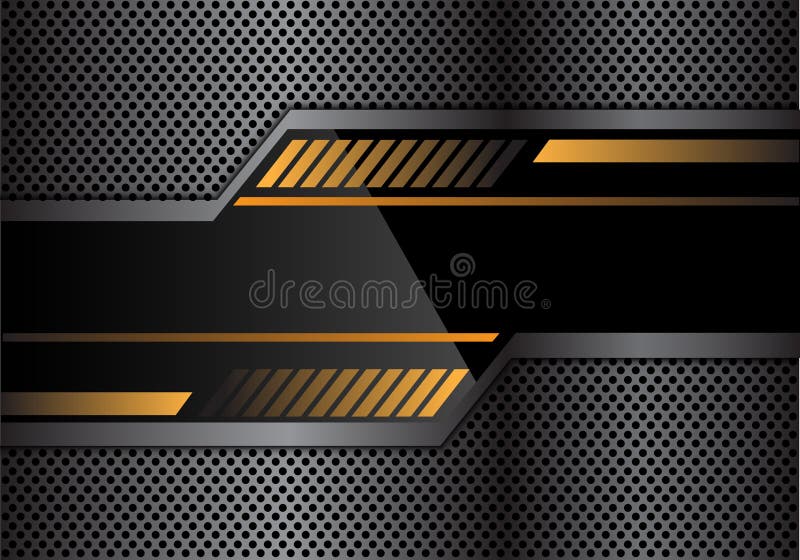 Abstract black yellow technology banner on gray metal circle mesh design modern futuristic background vector