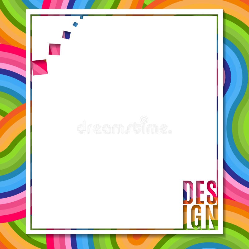 Abstract blank rectangular banner with text Design element on bright colorful background of wavy lines Element for the desig stock illustration