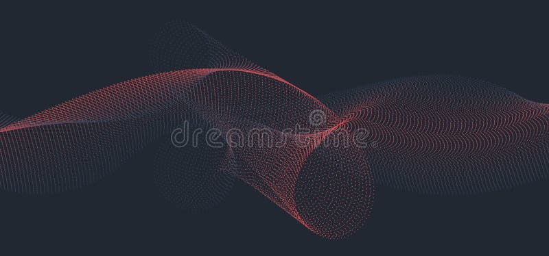 Abstract blue and red wave or wavy line flowing dots particles on dark background. Vector illustration. Abstract blue and red wave or wavy line flowing dots particles on dark background. Vector illustration