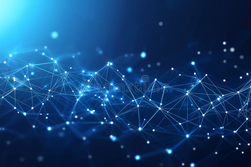 Abstract blue background connecting lines and dots forming a network stock illustration