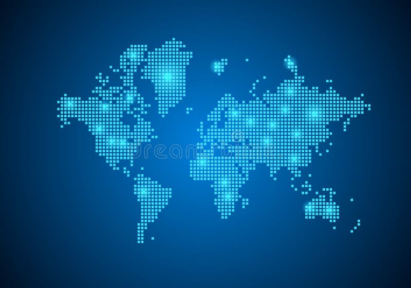 Abstract Blue Background with Map, Line, Connected Points. Map