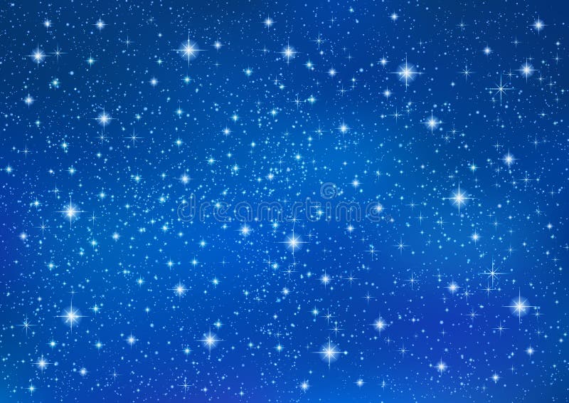 Abstract Blue background with sparkling twinkling stars. Cosmic shiny galaxy sky