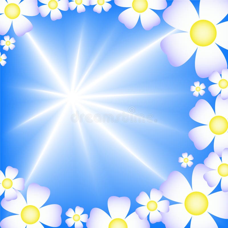 abstract blue background with white flowers