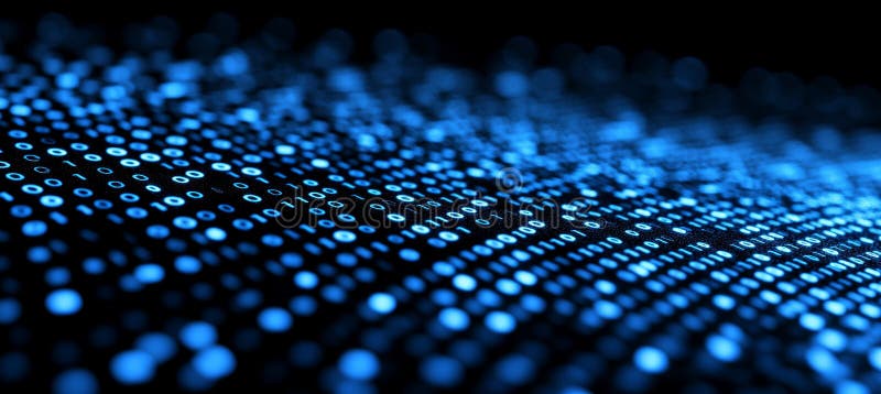 Abstract Blue Binary Code Data Flow, Digital Information Technology Background, 3D Render royalty free illustration