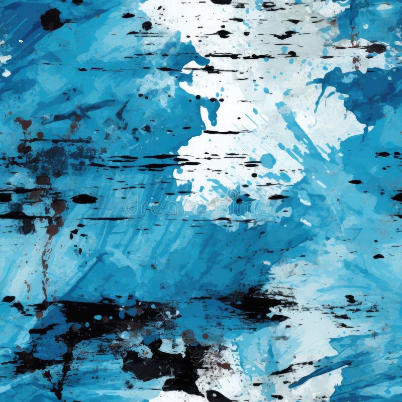 Abstract Blue and Black Paint Splatters with Baroque Brushwork (tiled