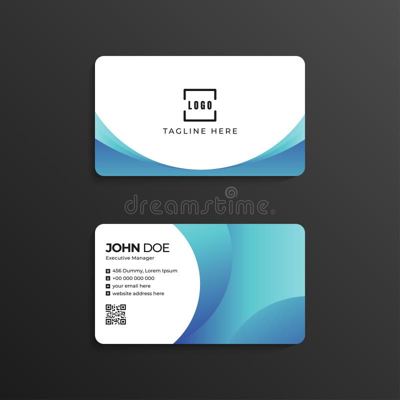 Round Corner Modern Abstract Blue Business Card Design Template Stock