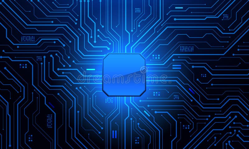 Abstract blue circuit board technology connected lines electronics elements computer motherboard chip processor semiconductor stock illustration