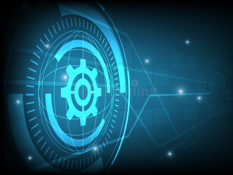 Abstract blue cog gear Circle digital technology background, futuristic structure elements concept background stock illustration