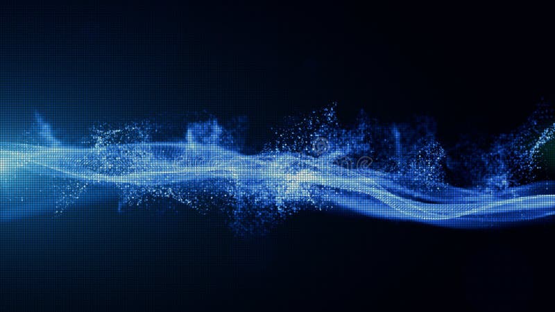 Abstract Blue Color Digital Particles with Dust and Light Background stock illustration