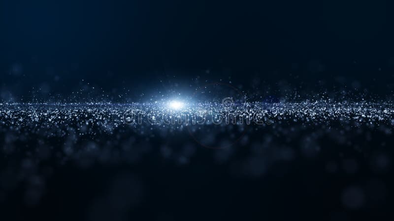 Abstract blue color digital particles wave with dust and light background royalty free illustration