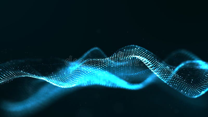 Abstract blue color digital particles wave with dust and light background royalty free illustration