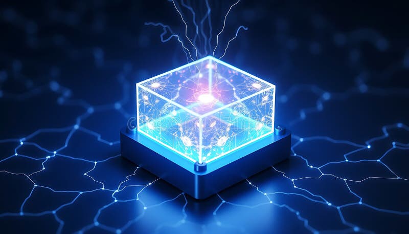 Abstract blue cube, digital art, modern design, geometric shape, futuristic Generative AI stock illustration
