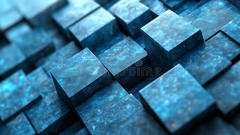 Abstract Blue Cubes Textured Surface Pattern stock illustration