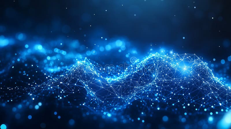 Abstract blue digital landscape forming futuristic polygonal network connecting points and lines royalty free illustration