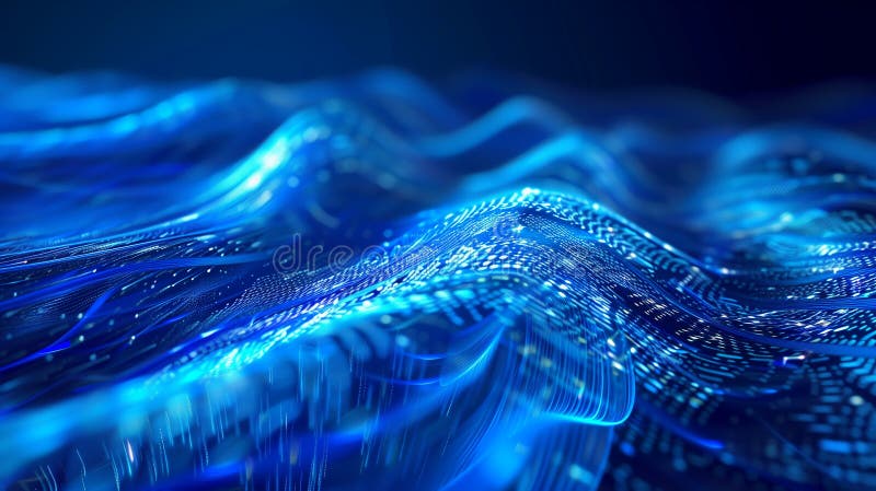 Abstract Blue Digital Waves With Circuitry Pattern vector illustration