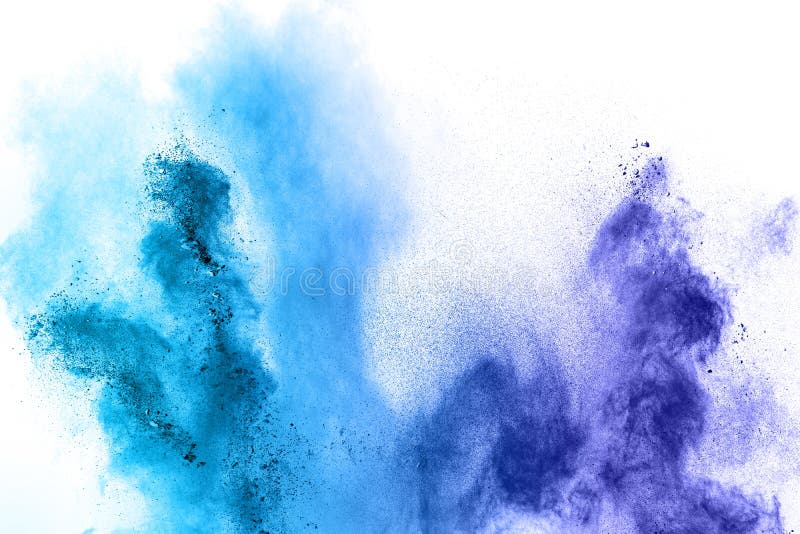 Abstract Blue Dust Explosion on White Background. Stock Image Image