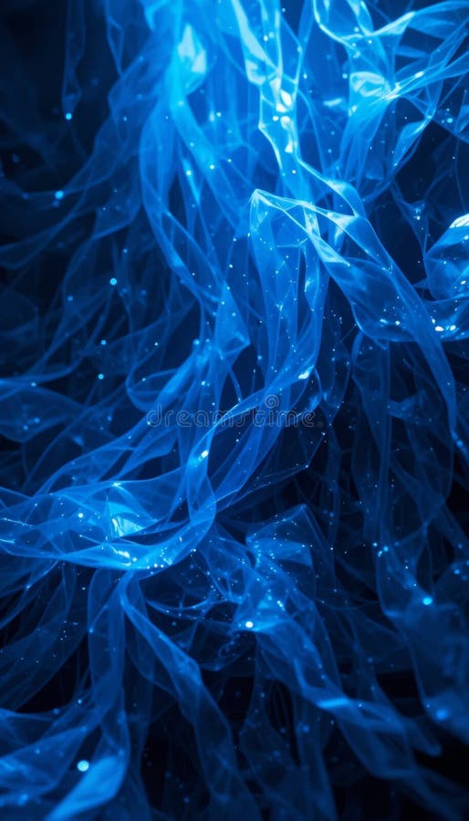 Abstract blue fabric flows with sparkling lights, evoking a sense of movement and depth, suitable for tech, art projects