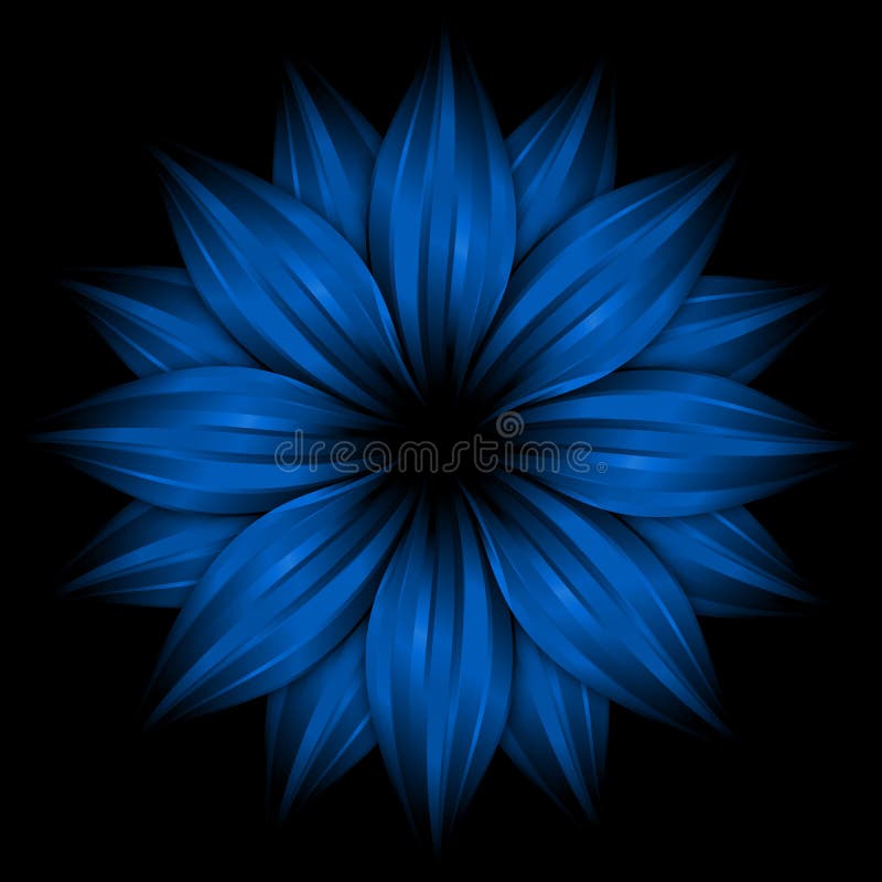 Abstract Blue Flower on Black Background Stock Illustration