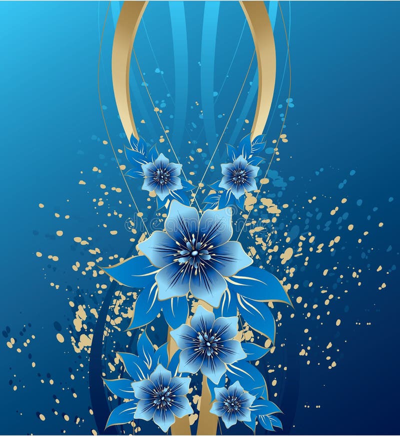 Abstract blue flowers on grunge background