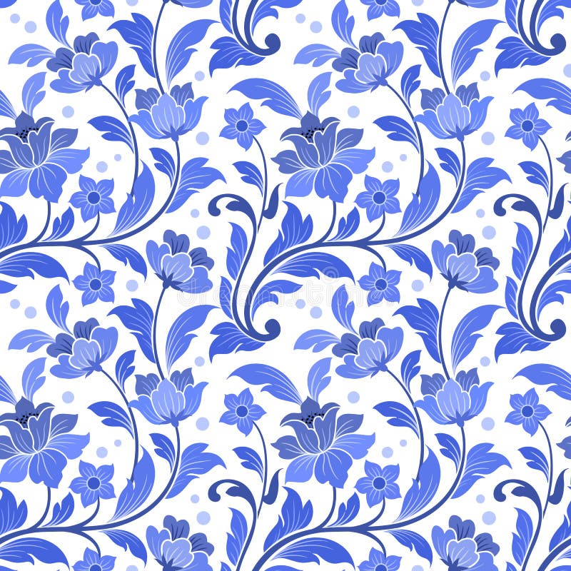 Abstract blue flowers seamless pattern.