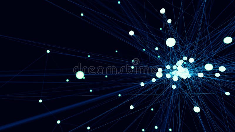 Abstract blue futuristic technology network node. Cable data lin stock illustration