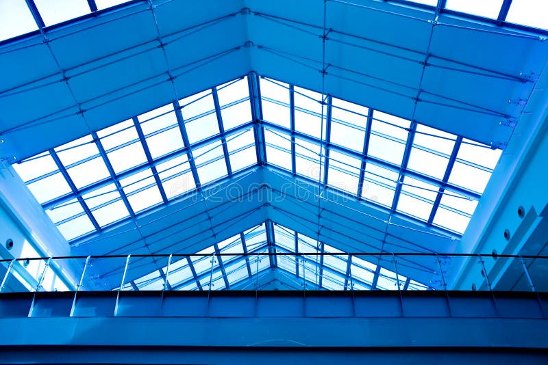 Abstract blue geometric ceiling royalty free stock photos