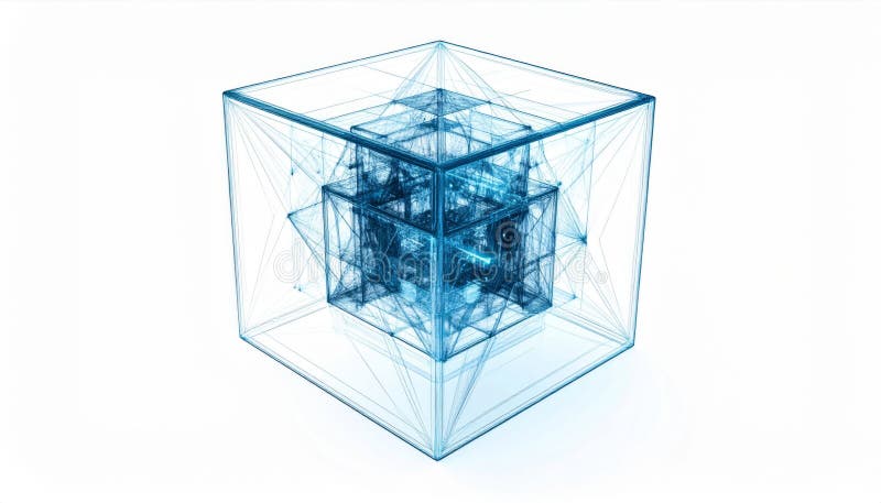 Abstract Blue Geometric Cube Digital Network Structure vector illustration