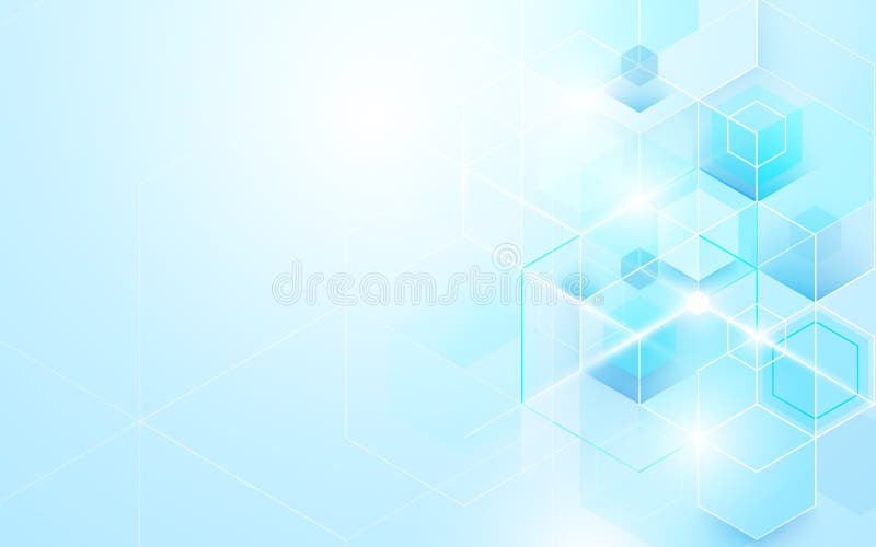 Abstract blue geometric and hexagons shiny. Science or technology concept background Template brochure design.