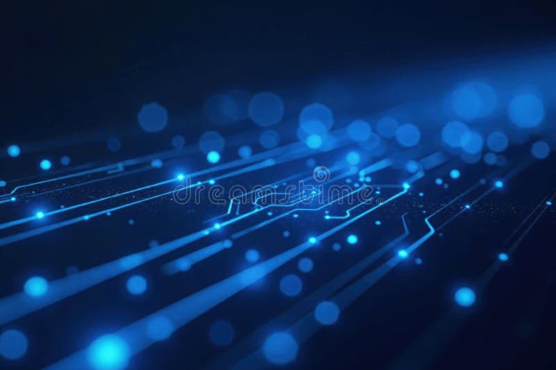Abstract blue glowing circuit lines digital nodes tech backdrop pattern royalty free illustration