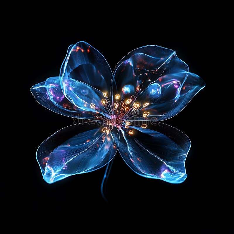 Abstract Blue Glowing Flower with Yellow