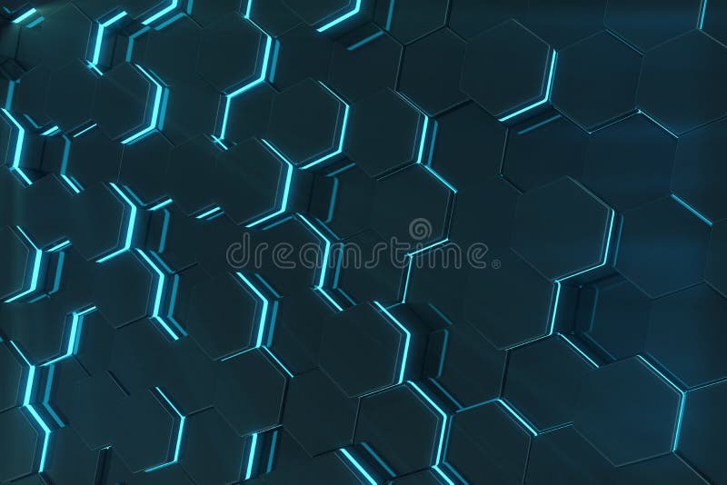 Abstract blue glowing of futuristic surface hexagon pattern. 3D Rendering royalty free stock photos Abstract blue glowing of futuristic surface hexagon pattern. 3D Rendering royalty free stock photos