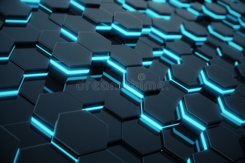 Abstract blue glowing of futuristic surface hexagon pattern. 3D Rendering stock illustration Abstract blue glowing of futuristic surface hexagon pattern. 3D Rendering stock illustration