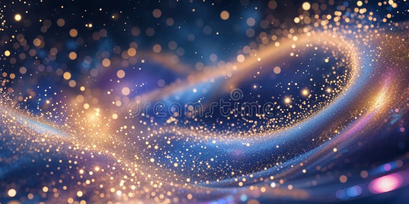 Abstract Blue and Gold Cosmic Light Particle Artwork stock photography