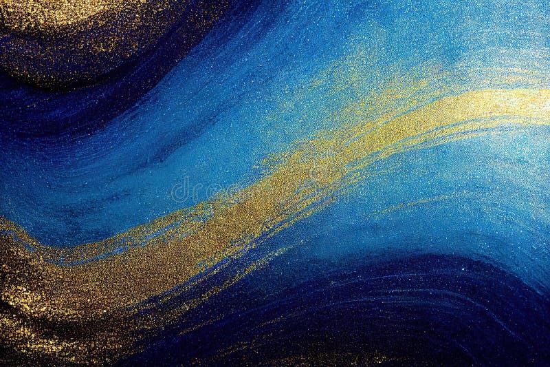 Abstract Blue and Gold Powder Waves Luxury Background. Stock