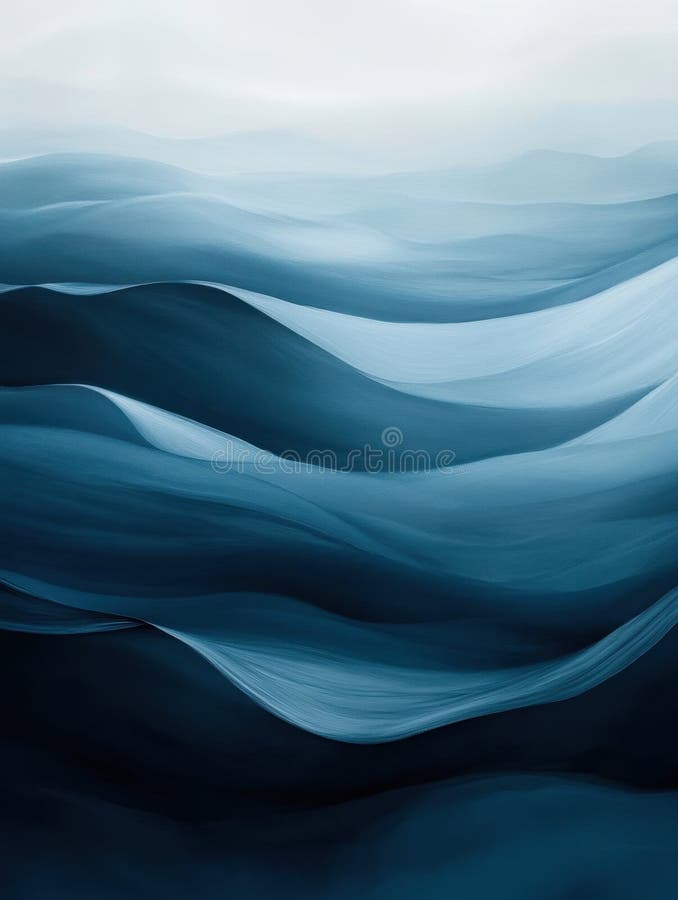 Abstract blue gradient wavy pattern resembling ocean waves. Minimalist flowing design background vector illustration