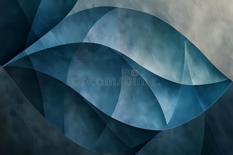 Abstract Blue and Gray Curved Shapes Intersect and Overlay, Creating a Dynamic and Textured Visual Composition with stock illustration