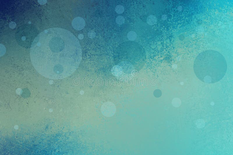 Abstract blue green background with floating bubbles or circles and grunge texture