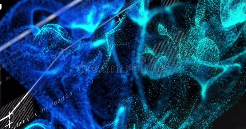 Abstract blue and green particles forming dynamic waves, digital data image royalty free illustration