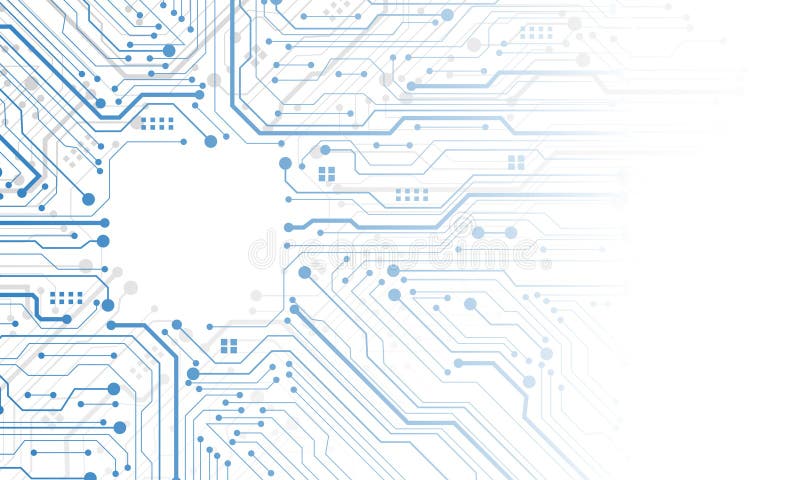 Abstract blue grey circuit board technology connected lines electronics elements computer motherboard chip processor semiconductor royalty free illustration